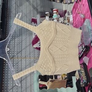 Cream Knit Crop Top with Built-in Bra Design - Size Small